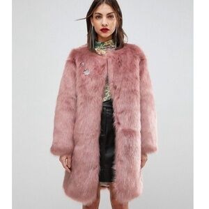 Mango Pink Faux Fur Coat